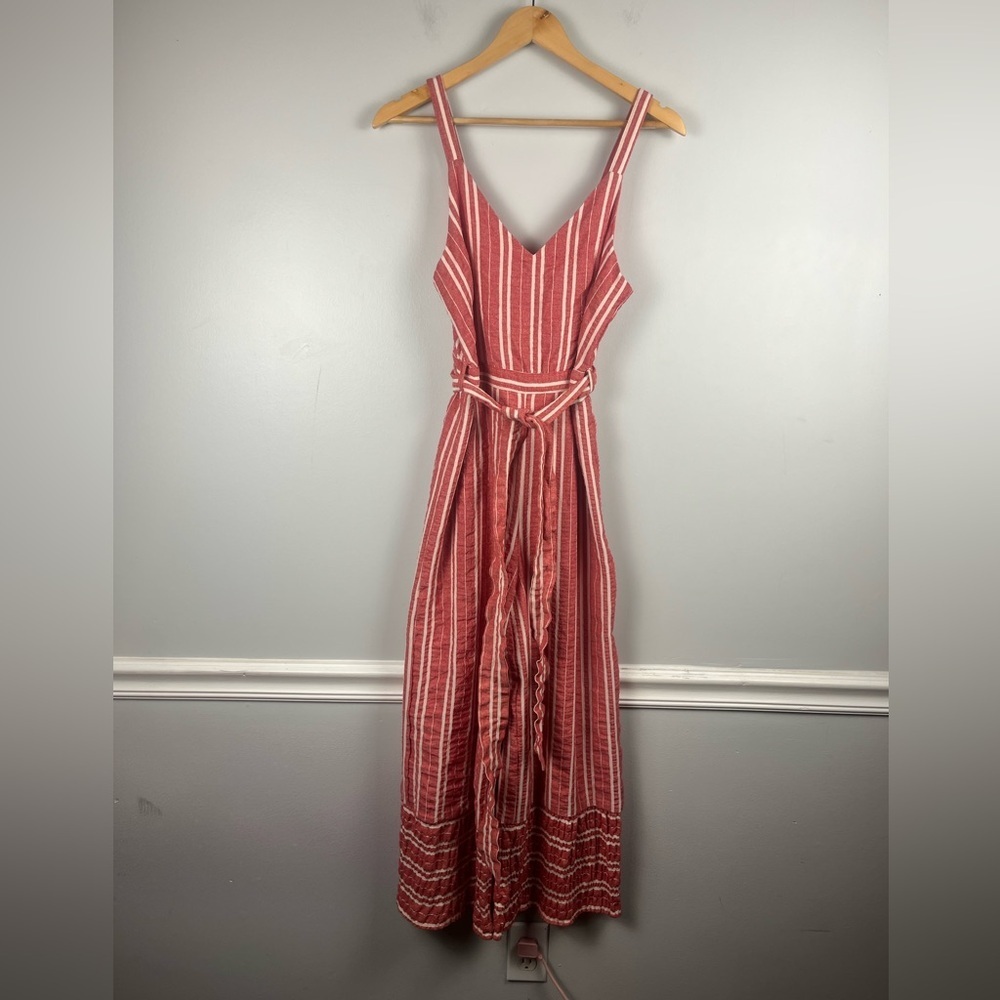 Ett Twa Anthropologie Robin Red White Stripe Seersucker Wideleg Jumpsuit size XS - Picture 2 of 8
